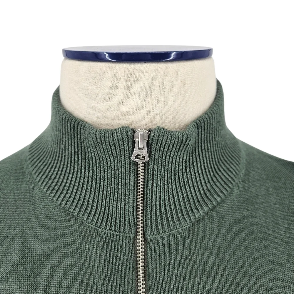 J.CREW Wool Knit Pullover Sweater Green 1/4 Zip Mock Long Sleeve Medium